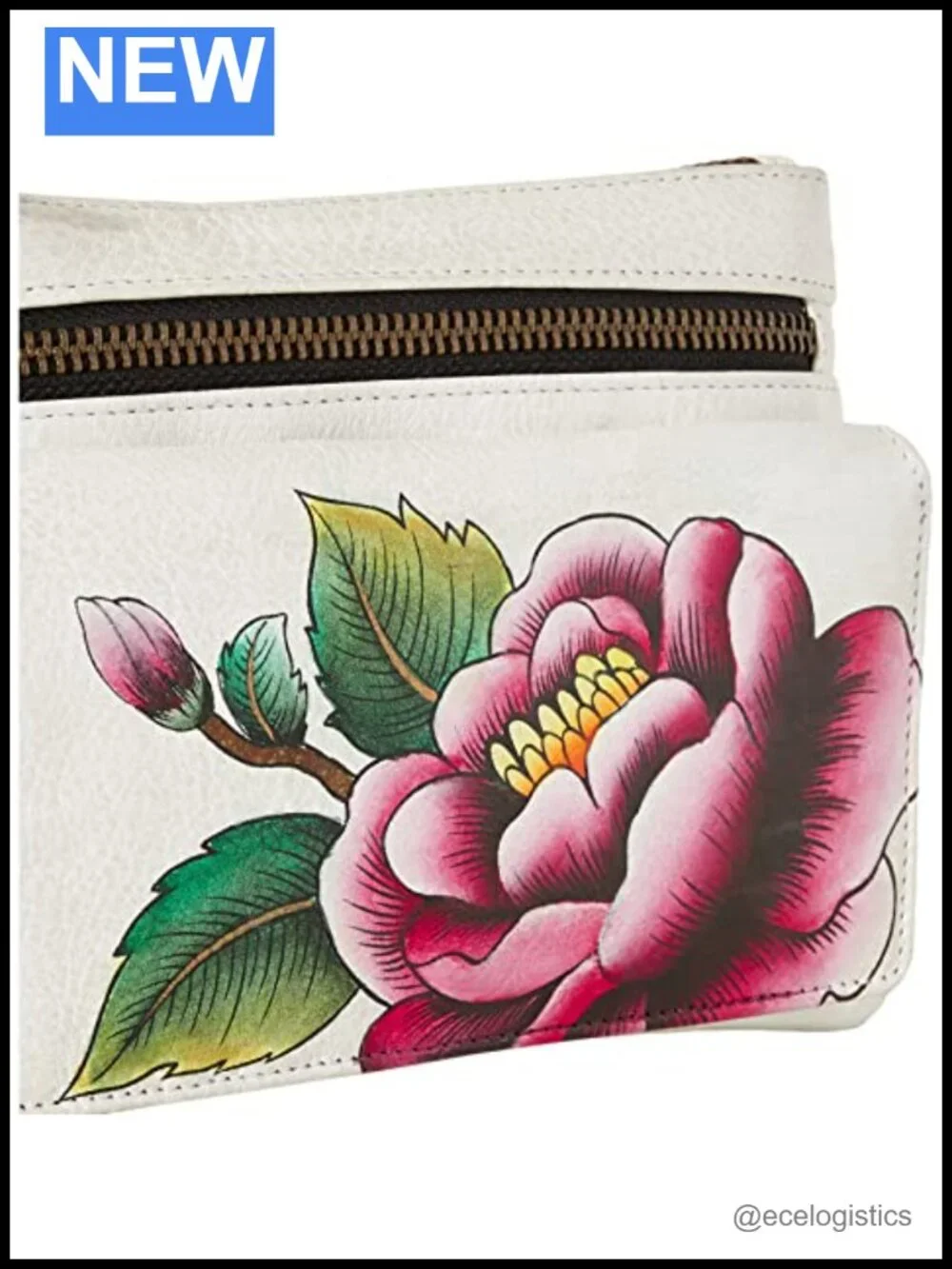 Hand-Painted Genuine Leather Wristlet Organizer Wallet with 11 Card Slots